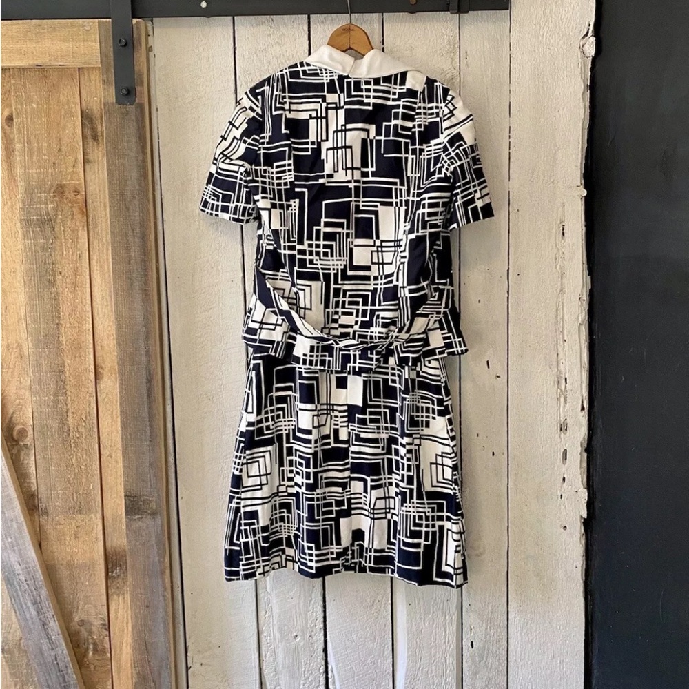 Vintage 60s Mod Black & White Geometric Print Dress Jacket Set by Rona size M - Picture 15 of 15